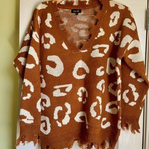 Amaryllis Apparel Distressed Cheetah Sweater - ONLY WORN ONCE